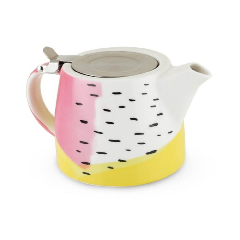 NEW Pinky Up Harper Ceramic Teapot & Infuser 20 oz Pink Yellow Abstract Design